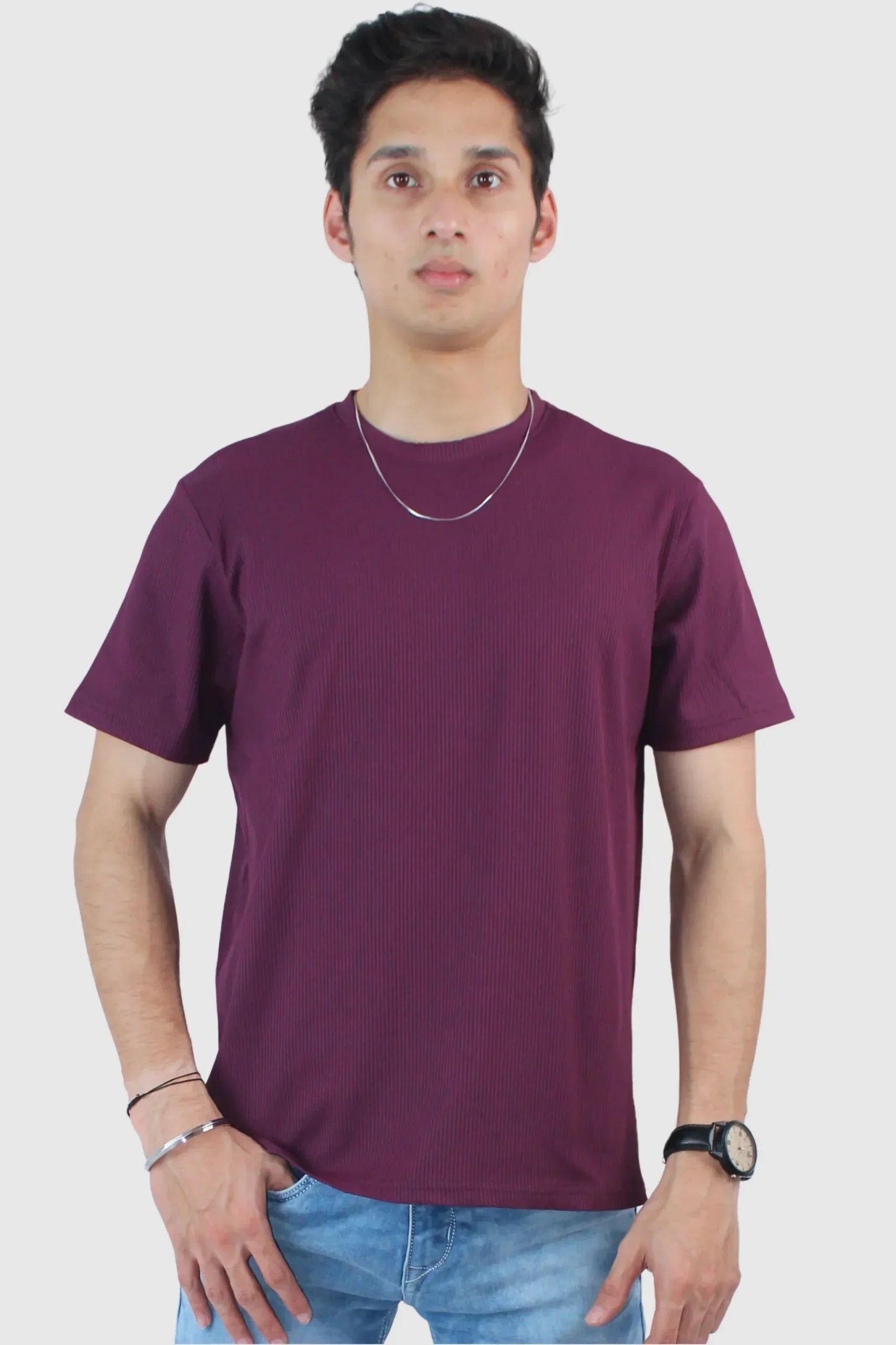 Men's Textured Ribbed Crew Neck T-Shirt - Calywer